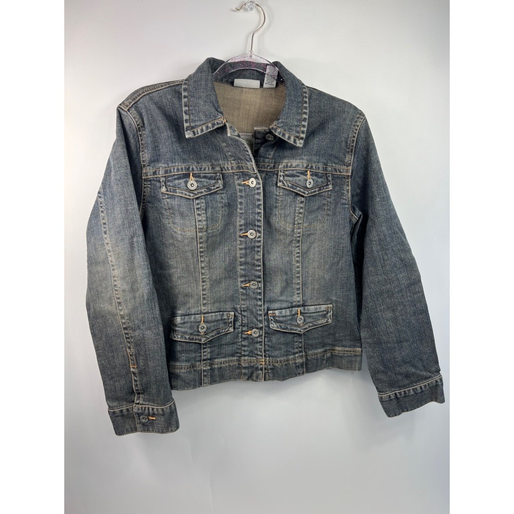 Chicos Platinum Denim Jeans Jacket Women's Size 0 Blue‎